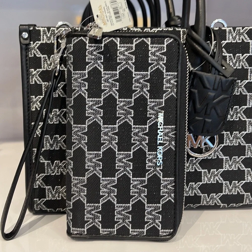 Michael Kors Jet Set Travel Large Phone Case Wristlet Wallet MK Black Multi - Picture 2 of 16